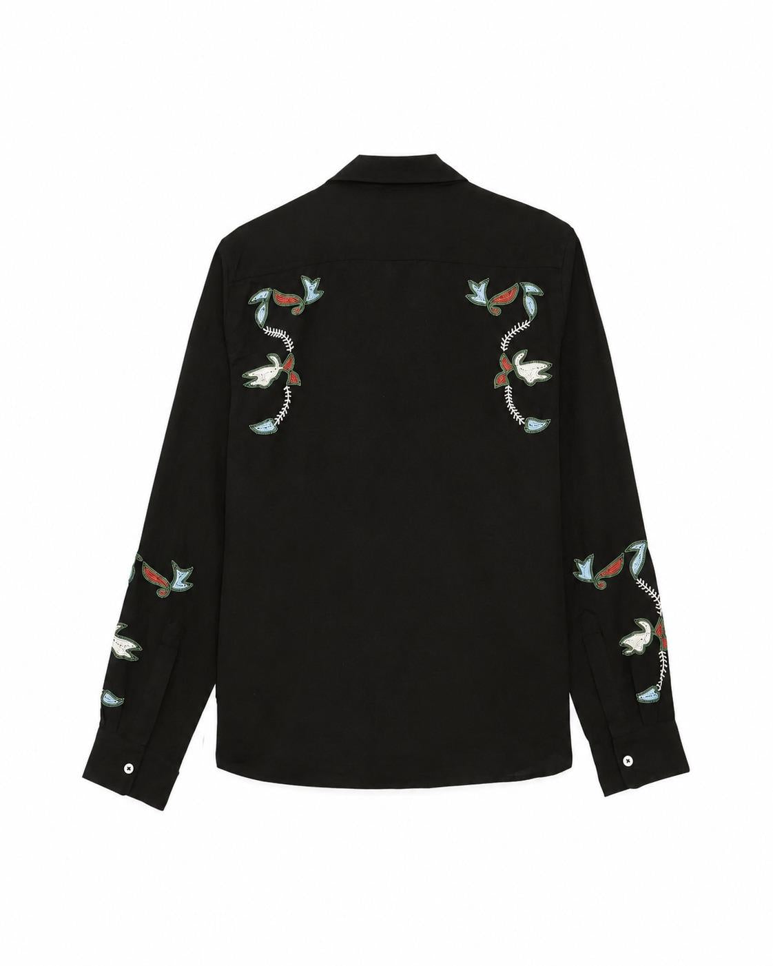 Camicia ricamata a maniche lunghe in  nero Baziszt - uomo 
