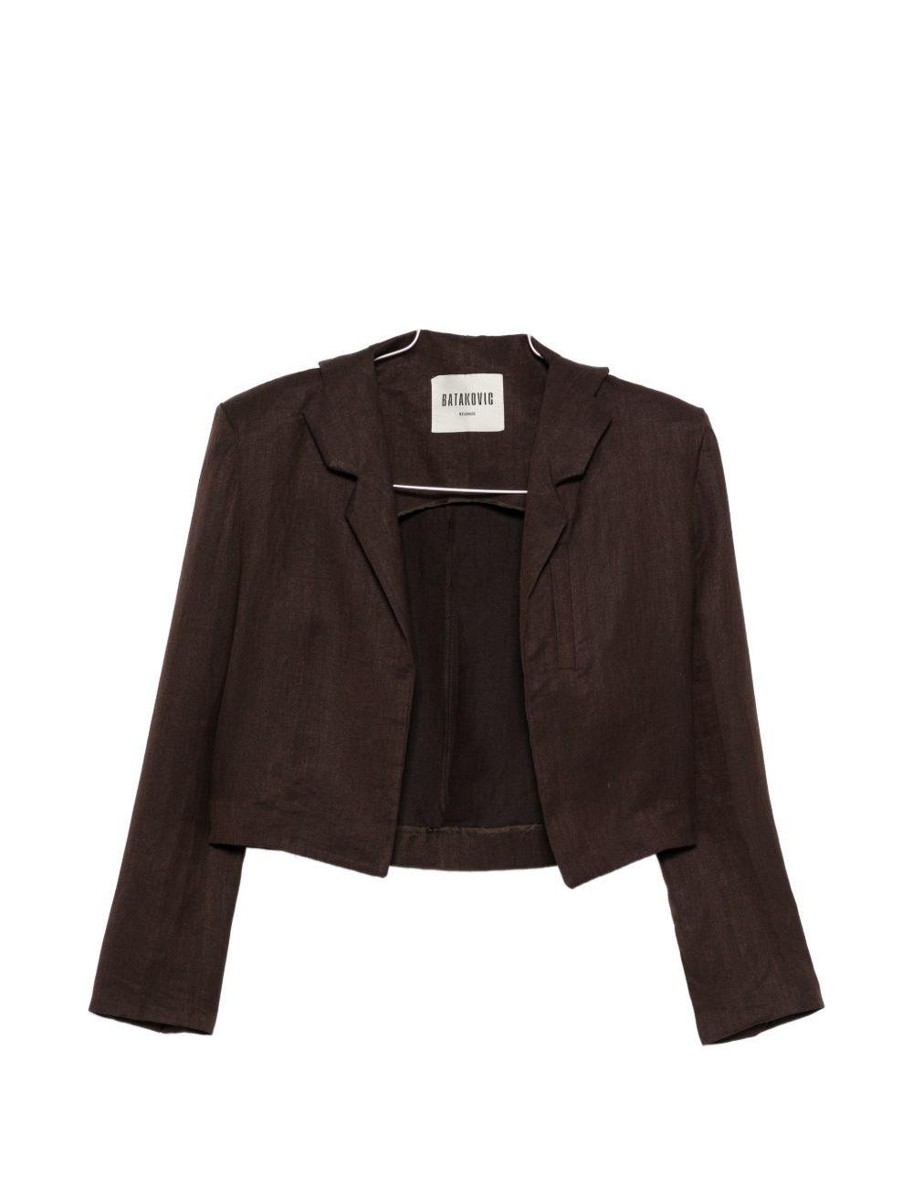 Blazer crop in lino in marrone Batakovic - donna 