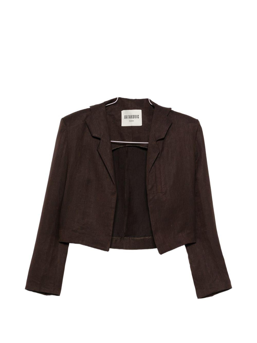 Blazer crop in lino in marrone Batakovic - donna 