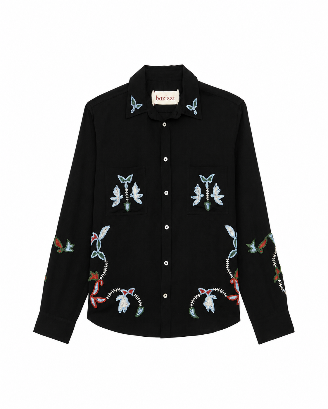 Camicia ricamata a maniche lunghe in  nero Baziszt - uomo 