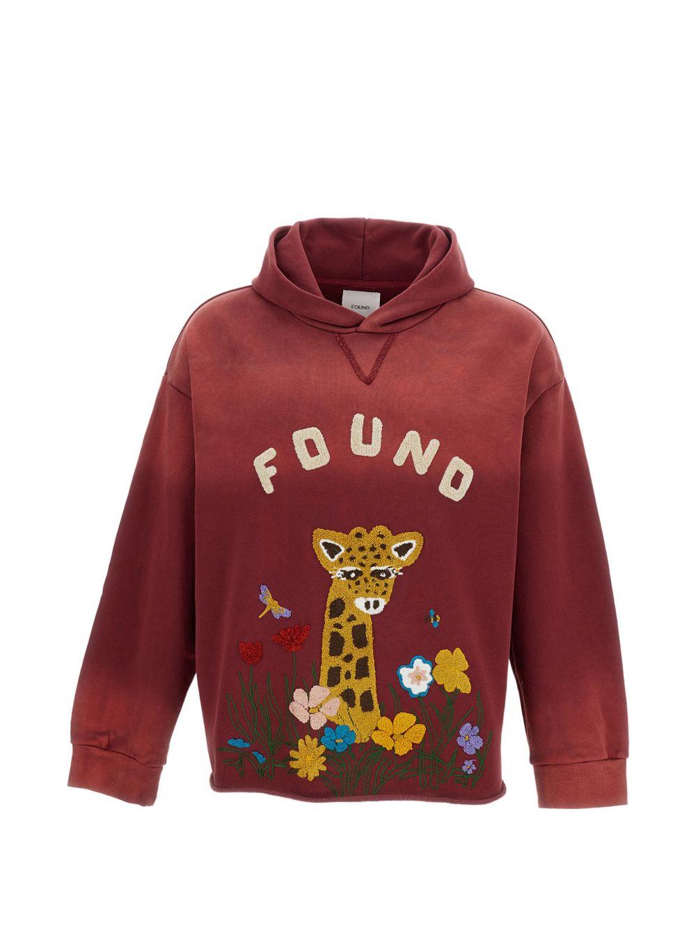 Felpa con taglio grezzo e ricamo in ciniglia in rosso Found - unisex 