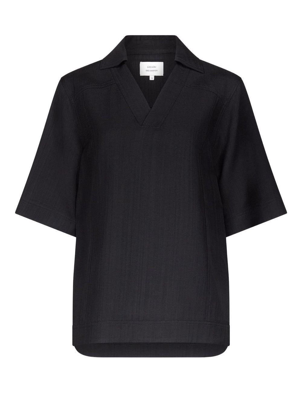 T-shirt con scollo a v ermo in nero Loulou de saison - donna 