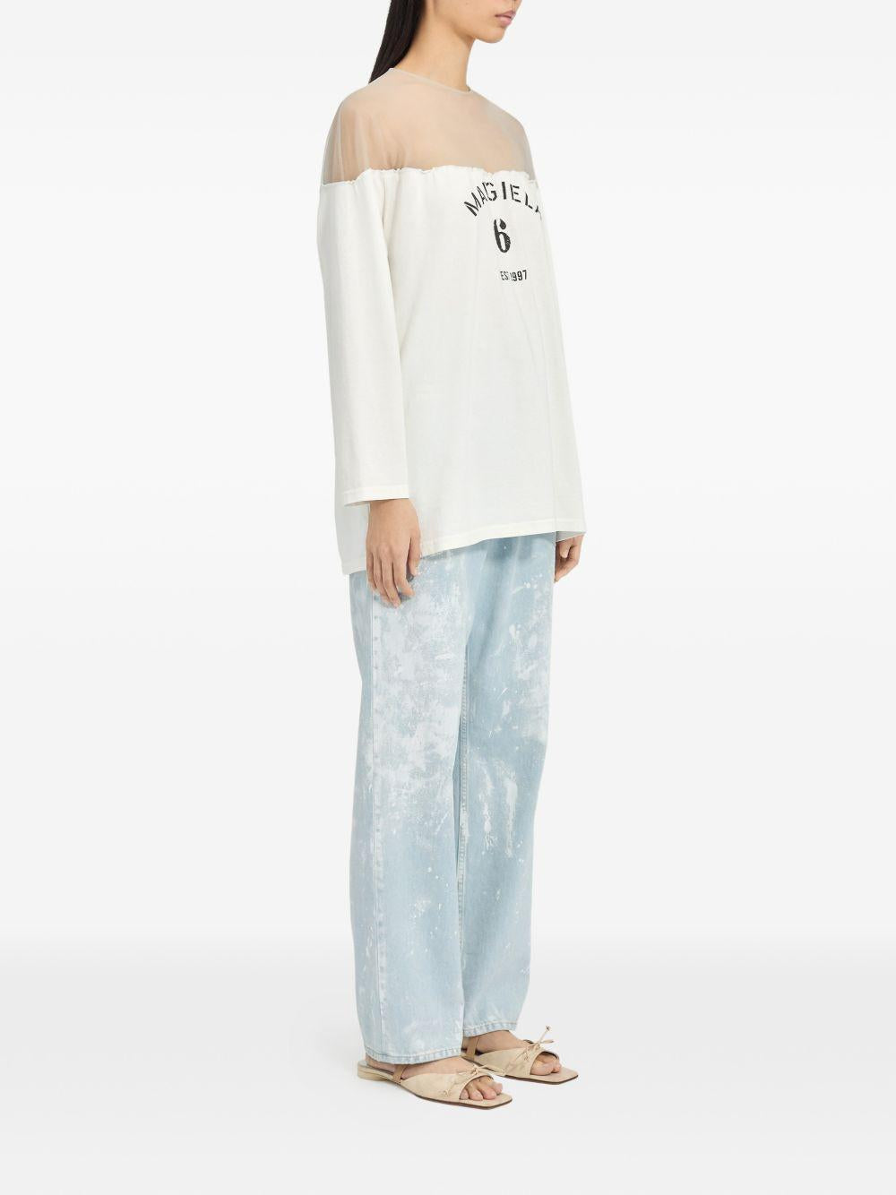 T-shirt a maniche lunghe con dettaglio trasparente in bianco Mm6 maison margiela - donna 