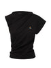 Top asimmetrico con logo in nero