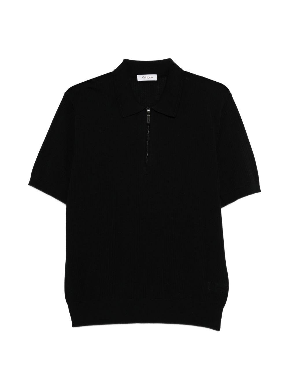 Polo a coste con zip in nero Kangra - uomo 