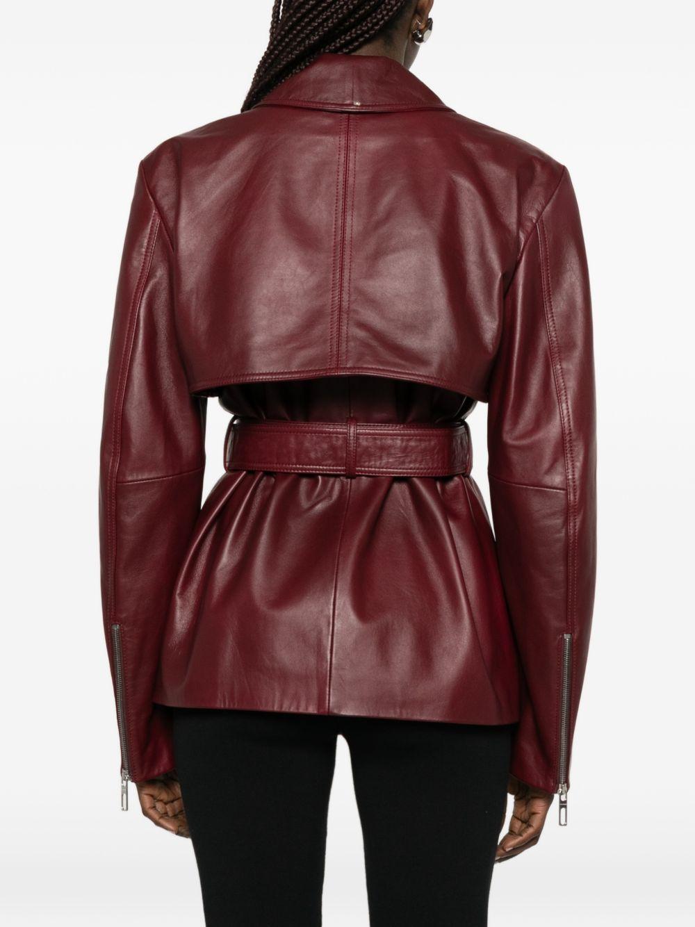 Giacca in pelle con cintura tenzone in bordeaux Maxmara sportmax - donna 