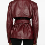 Giacca in pelle con cintura tenzone in bordeaux Maxmara sportmax - donna 