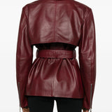 Giacca in pelle con cintura tenzone in bordeaux Maxmara sportmax - donna 