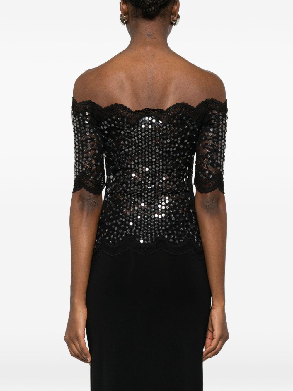 Top in pizzo con paillettes in nero Rabanne - donna 