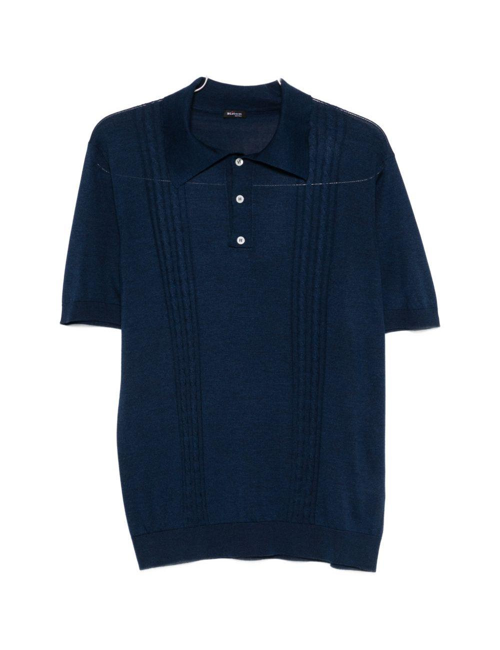 Polo a maniche corte con texture in blu Kiton - uomo 