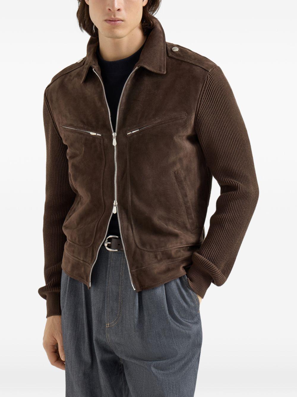 Giacca in pelle scamosciata in marrone Brunello Cucinelli - uomo 