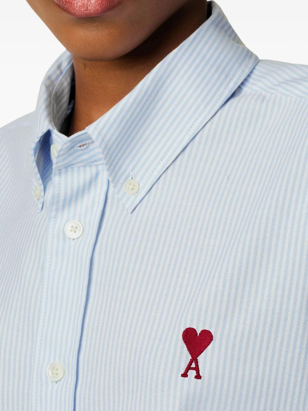 Camicia a righe con logo in azzurro Ami Paris - uomo 