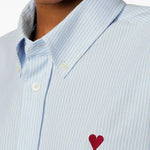 Camicia a righe con logo in azzurro Ami Paris - uomo 