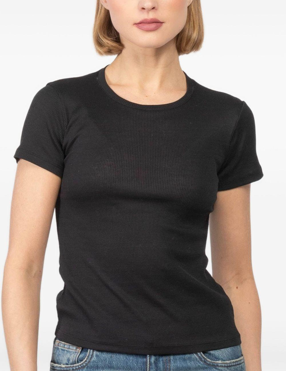 T-shirt a costine con girocollo in nero Aya muse - donna 