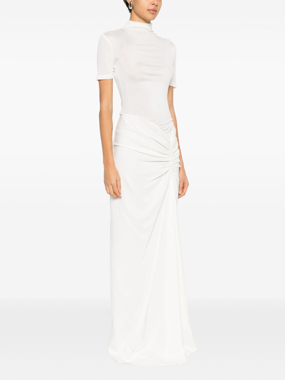 Abito lungo con collo alto e ruches in bianco Christopher esber - donna 