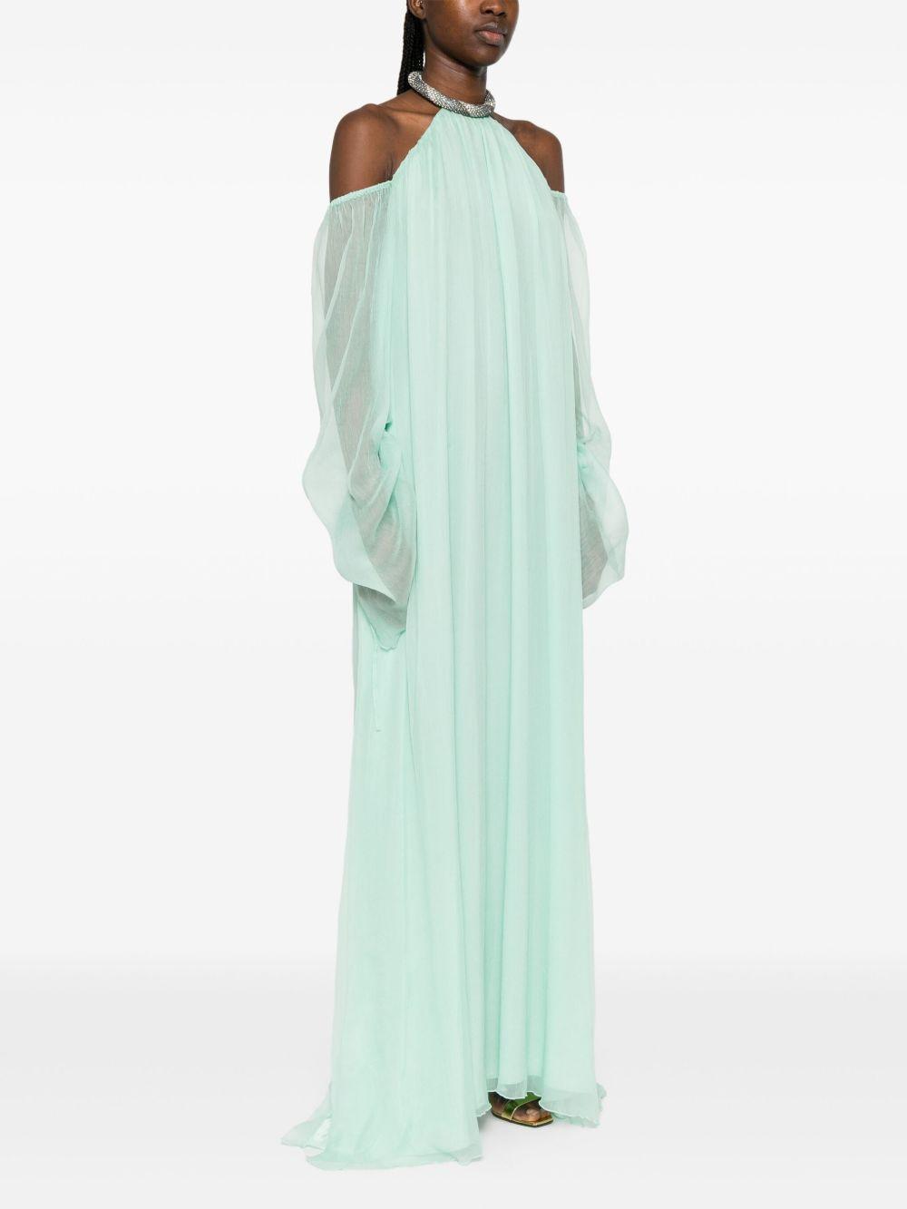 Abito lungo in seta con dettaglio con cristalli in verde acqua Amen - donna 