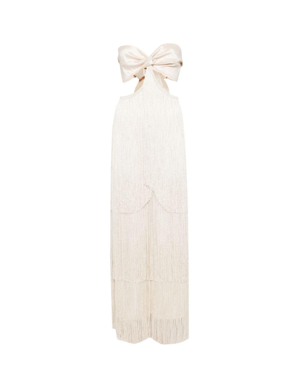 Abito lungo con frange in avorio Bless - donna 