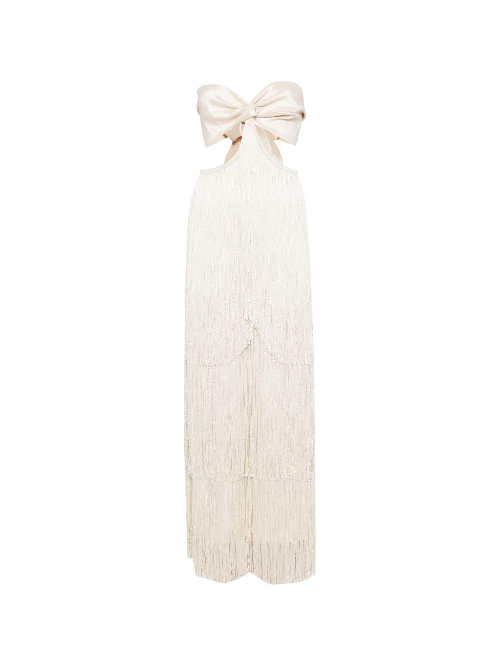 Abito lungo con frange in avorio Bless - donna 