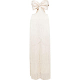 Abito lungo con frange in avorio Bless - donna 