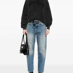 Felpa crop con ricamo in nero R13 - donna 