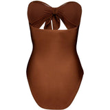 Costume da bagno con doppio fiocco Aster in marrone 