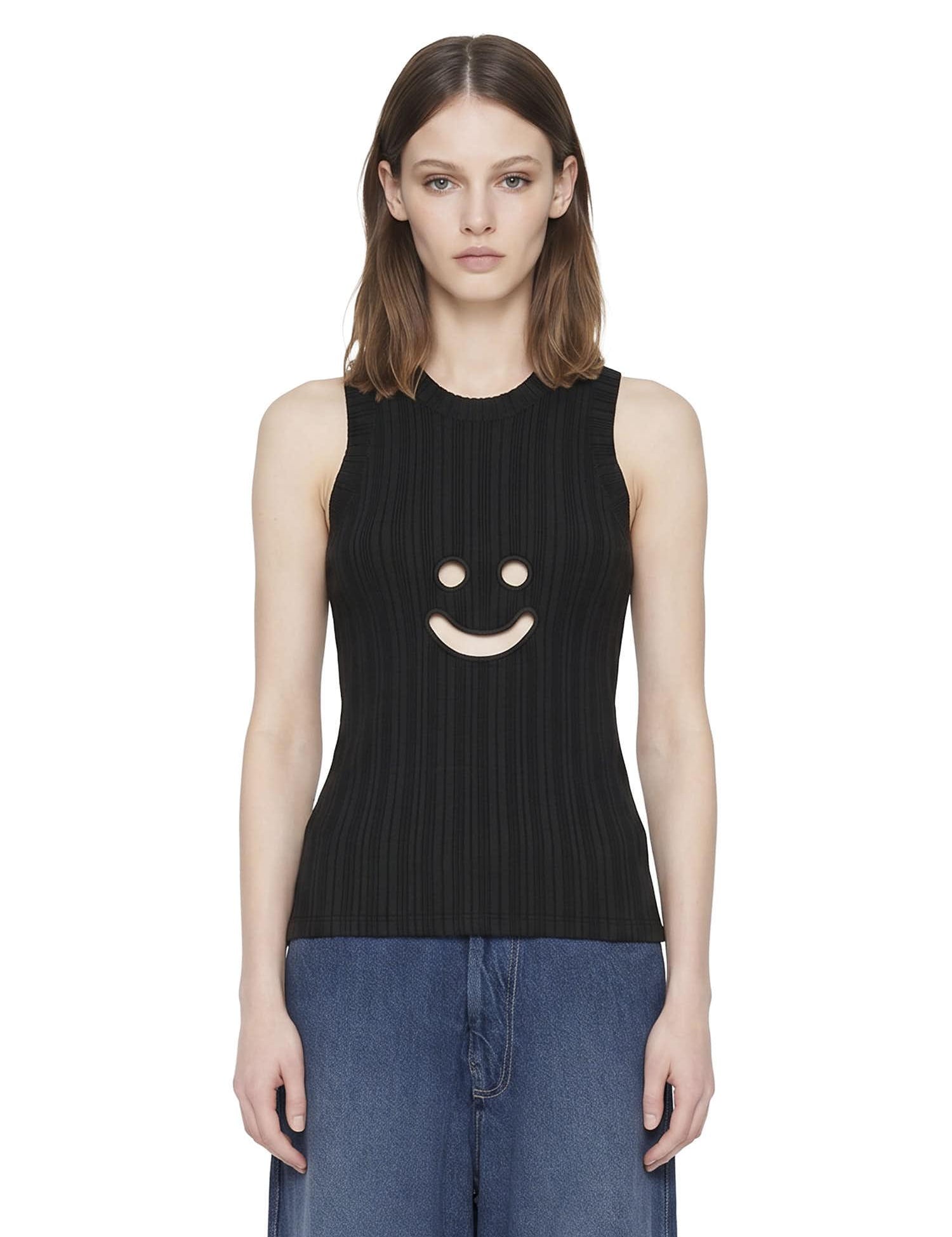 Canotta a coste con motivo smiley in nero Melitta Baumeister - donna 