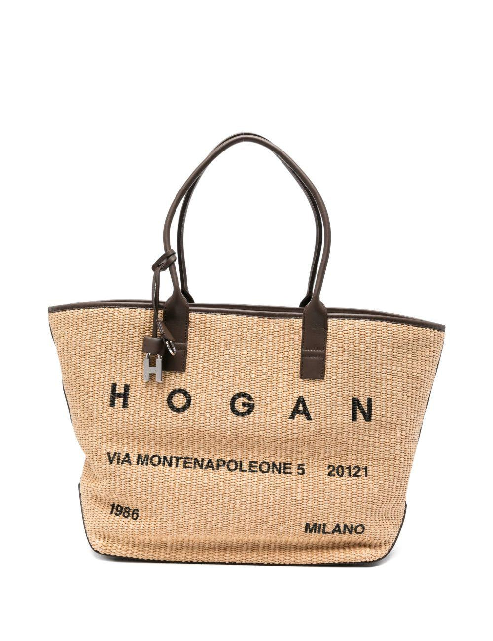 Borsa da spiaggia con logo in beige Hogan - donna 