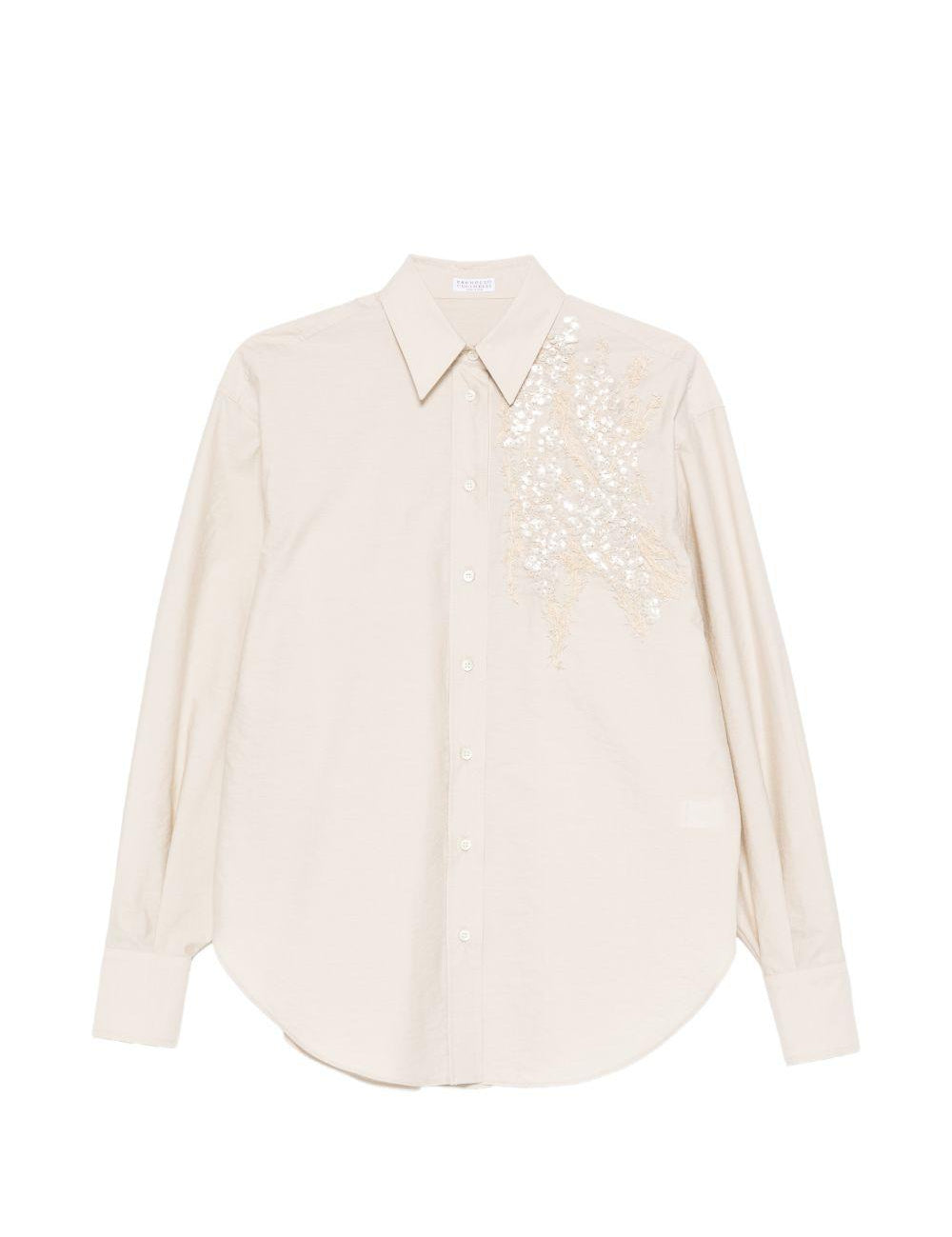 Camicia con ricamo paillettes in rosa brunello cucinelli - donna 