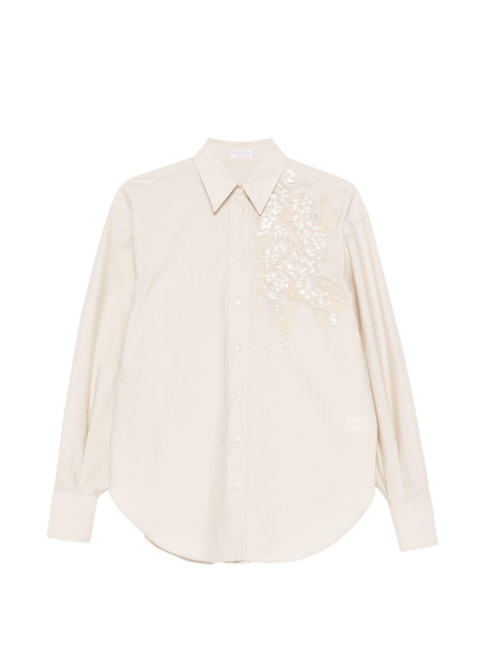 Camicia con ricamo paillettes in rosa brunello cucinelli - donna 