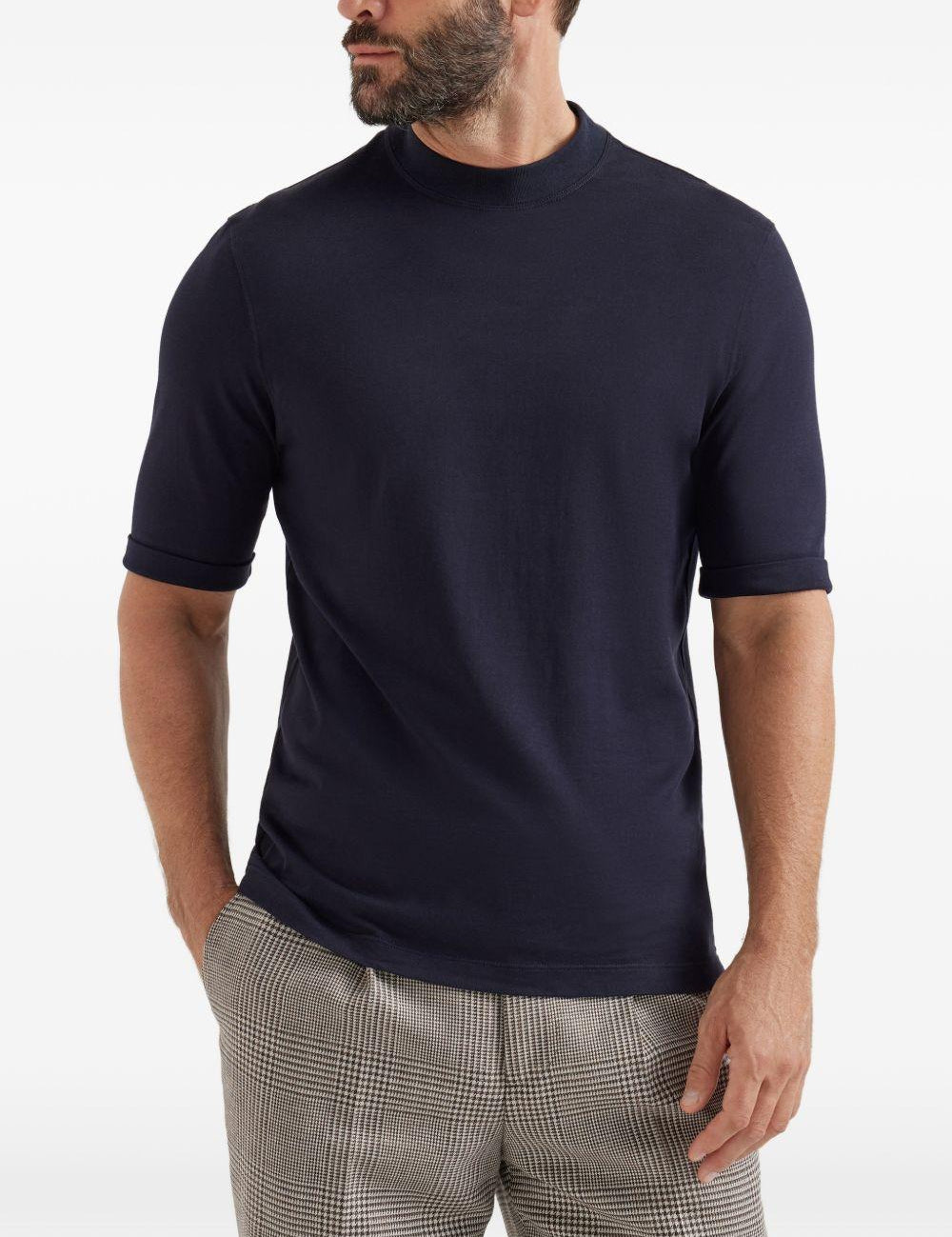 T-shirt con collo rialzato in blu Brunello cucinelli - uomo 