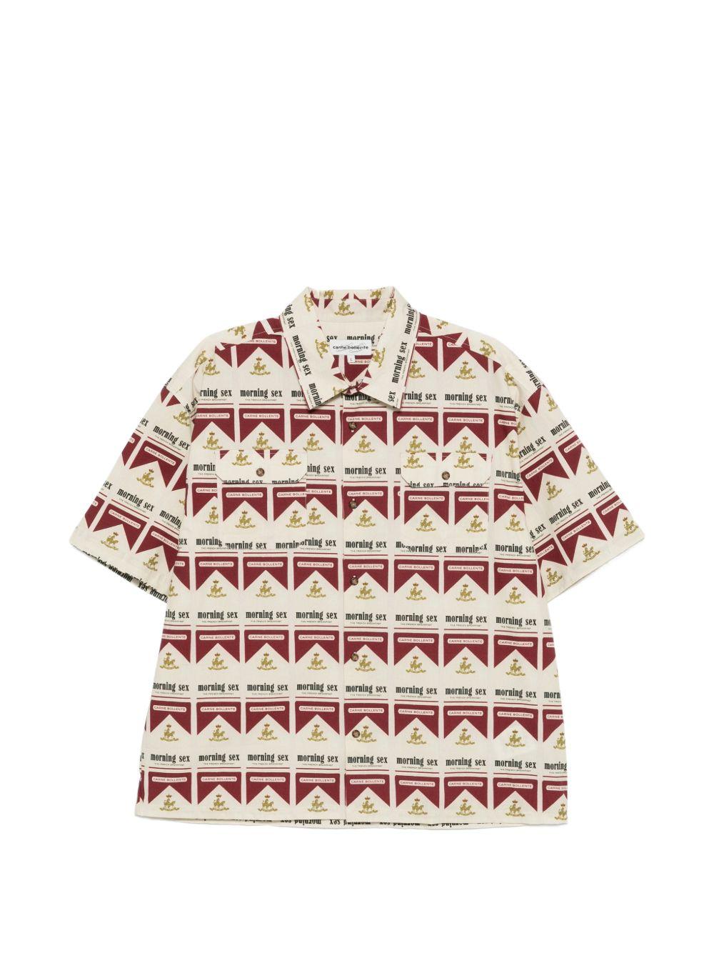Camicia a maniche corte con stampa in beige e rosso Carne bollente - uomo 