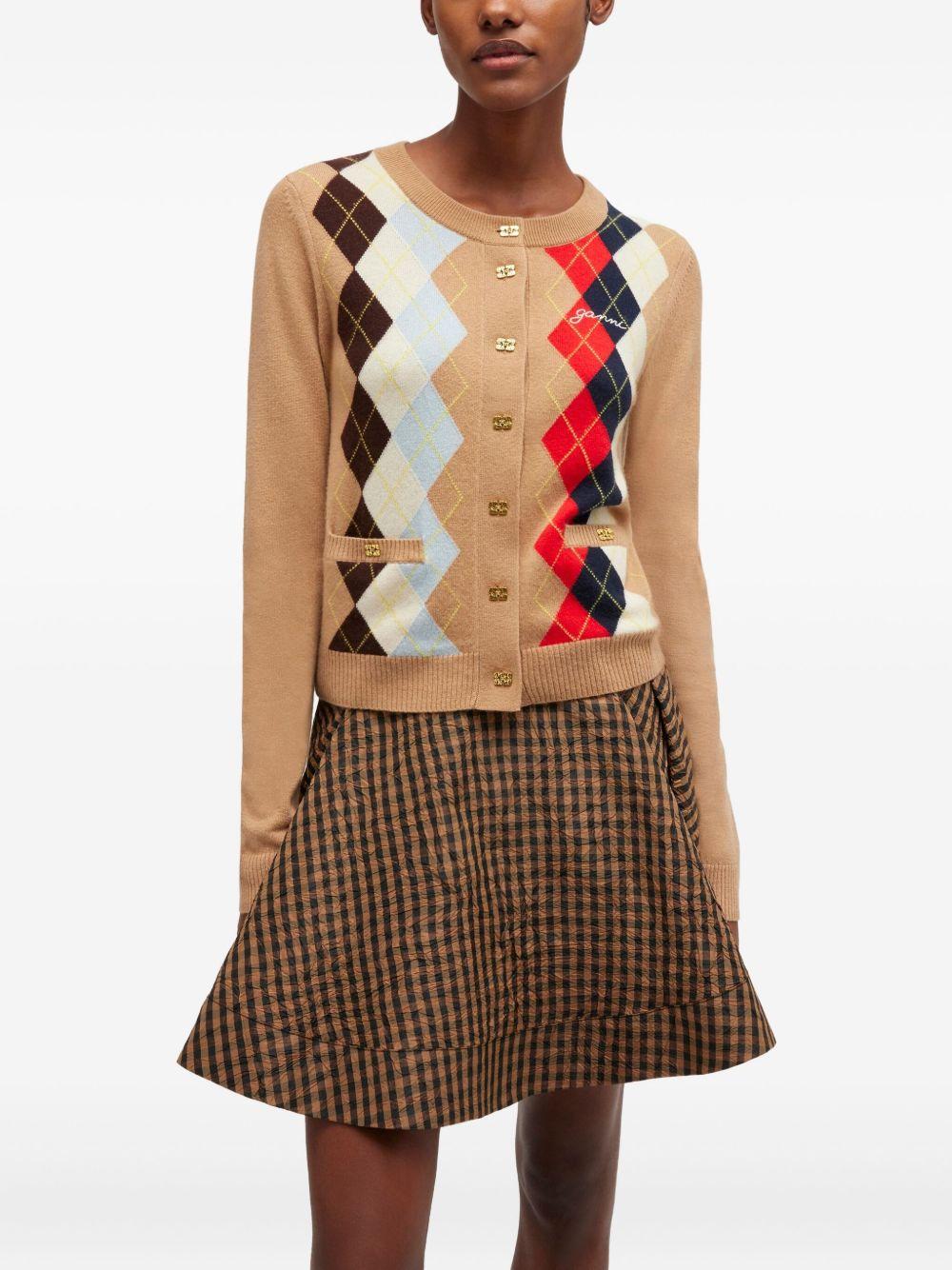 Cardigan a rombi con bottoni in marrone Ganni - donna 