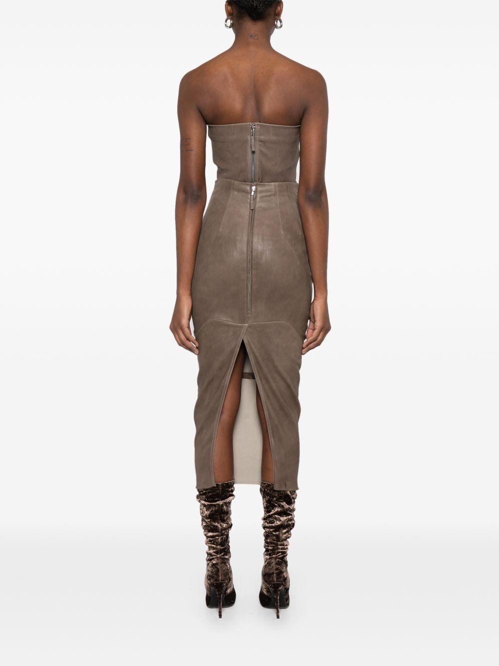 Gonna midi in pelle a vita alta in marrone Rick owens - donna 