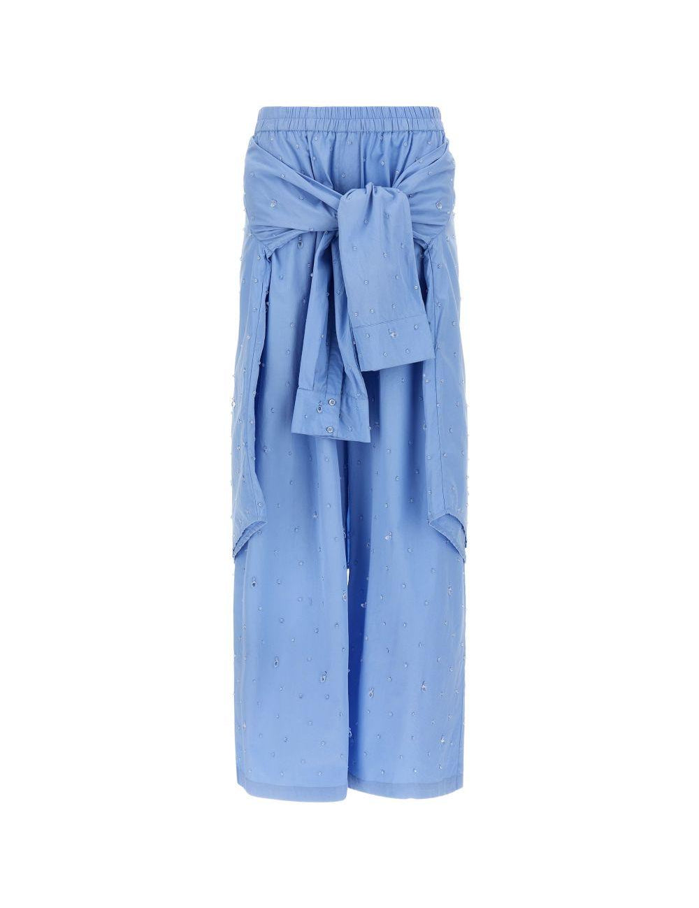 Pantaloni con applicazioni di cristalli in blu 