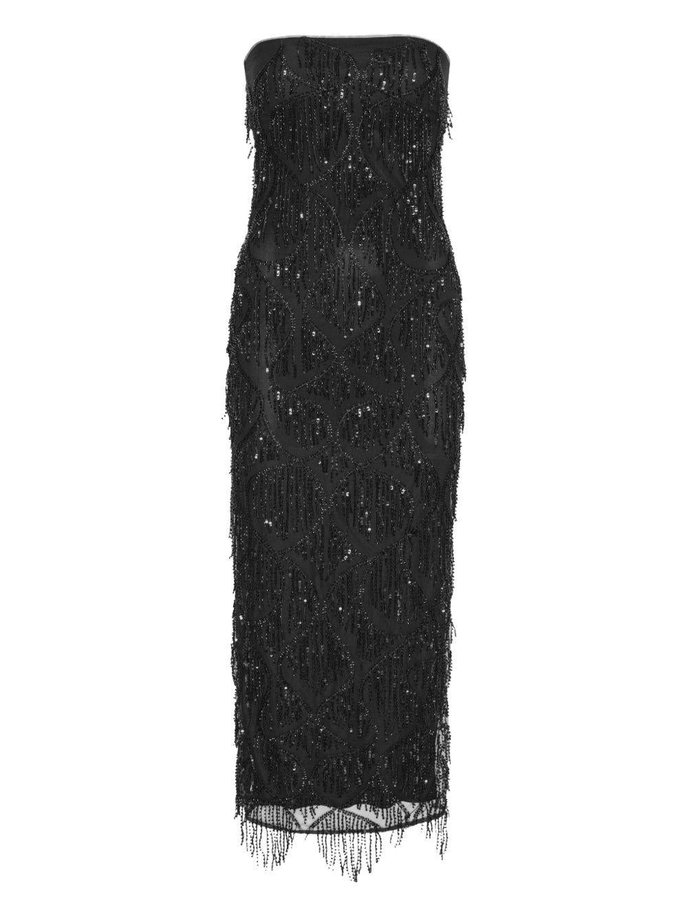 Abito tubino midi con perline in nero Rotate - donna 