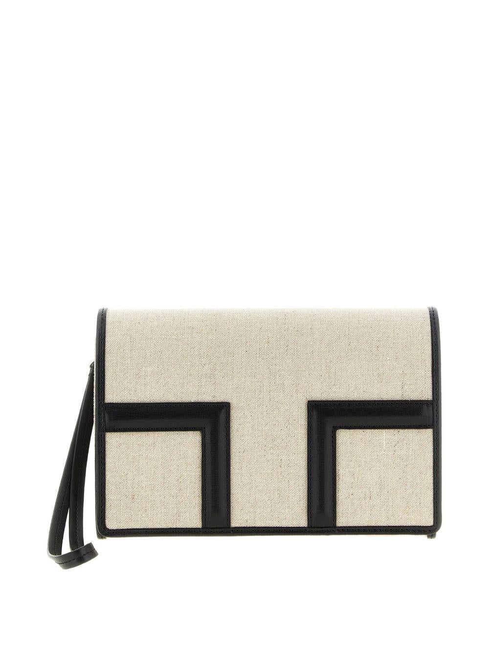 Clutch in tela con falda a T in beige 