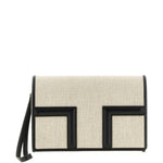 Clutch in tela con falda a T in beige 