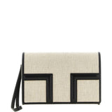 Clutch in tela con falda a T in beige 