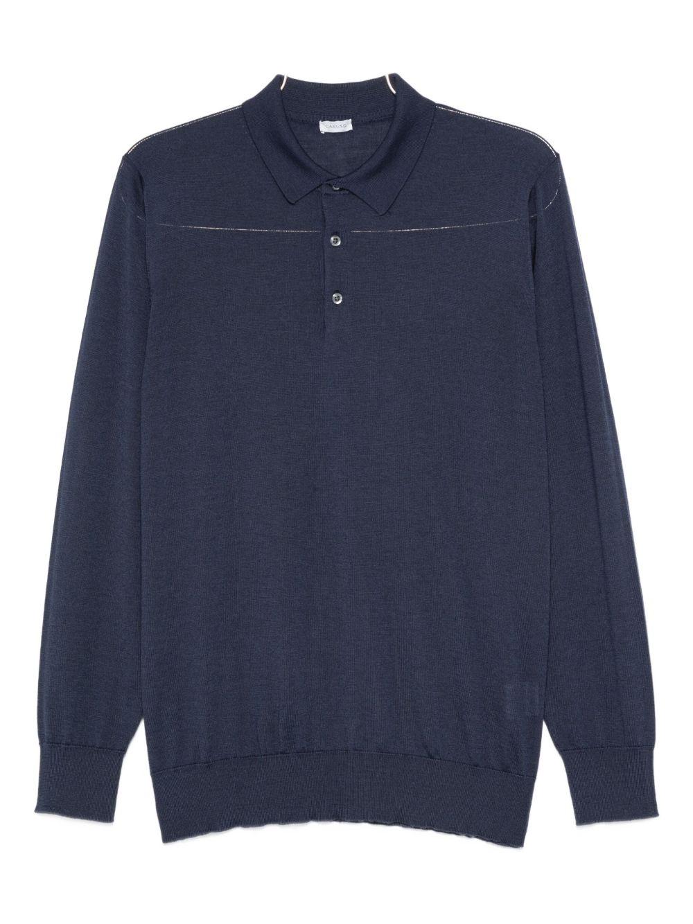 Polo a maniche lunghe in blu Caruso - uomo 