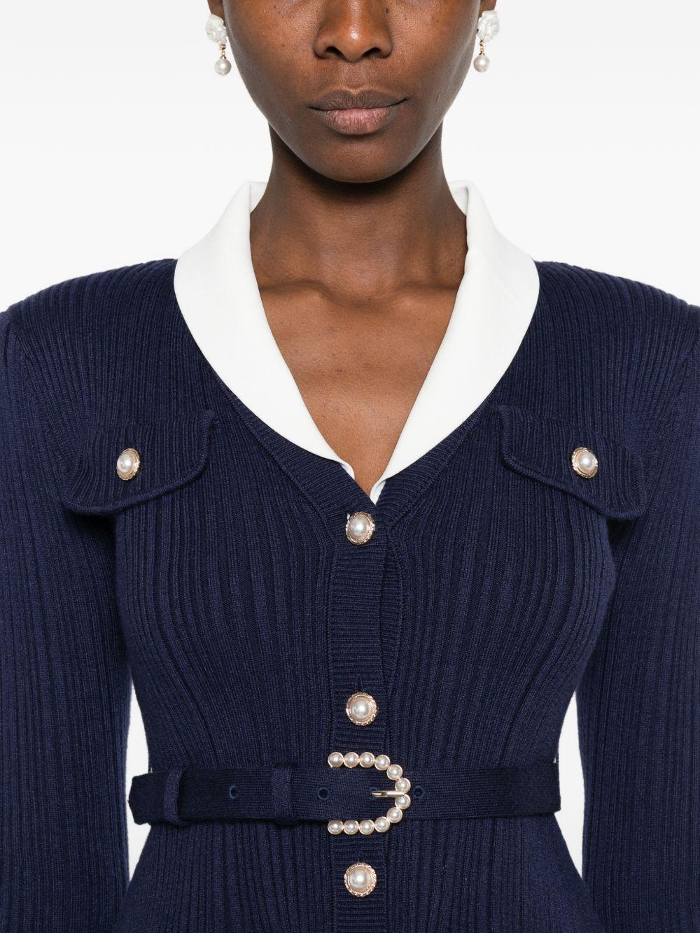 Cardigan a coste con cintura in blu 
