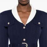 Cardigan a coste con cintura in blu 