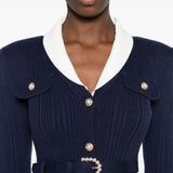 Cardigan a coste con cintura in blu 
