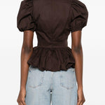 Top con maniche a sbuffo in marrone Rotate - donna 
