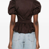 Top con maniche a sbuffo in marrone Rotate - donna 