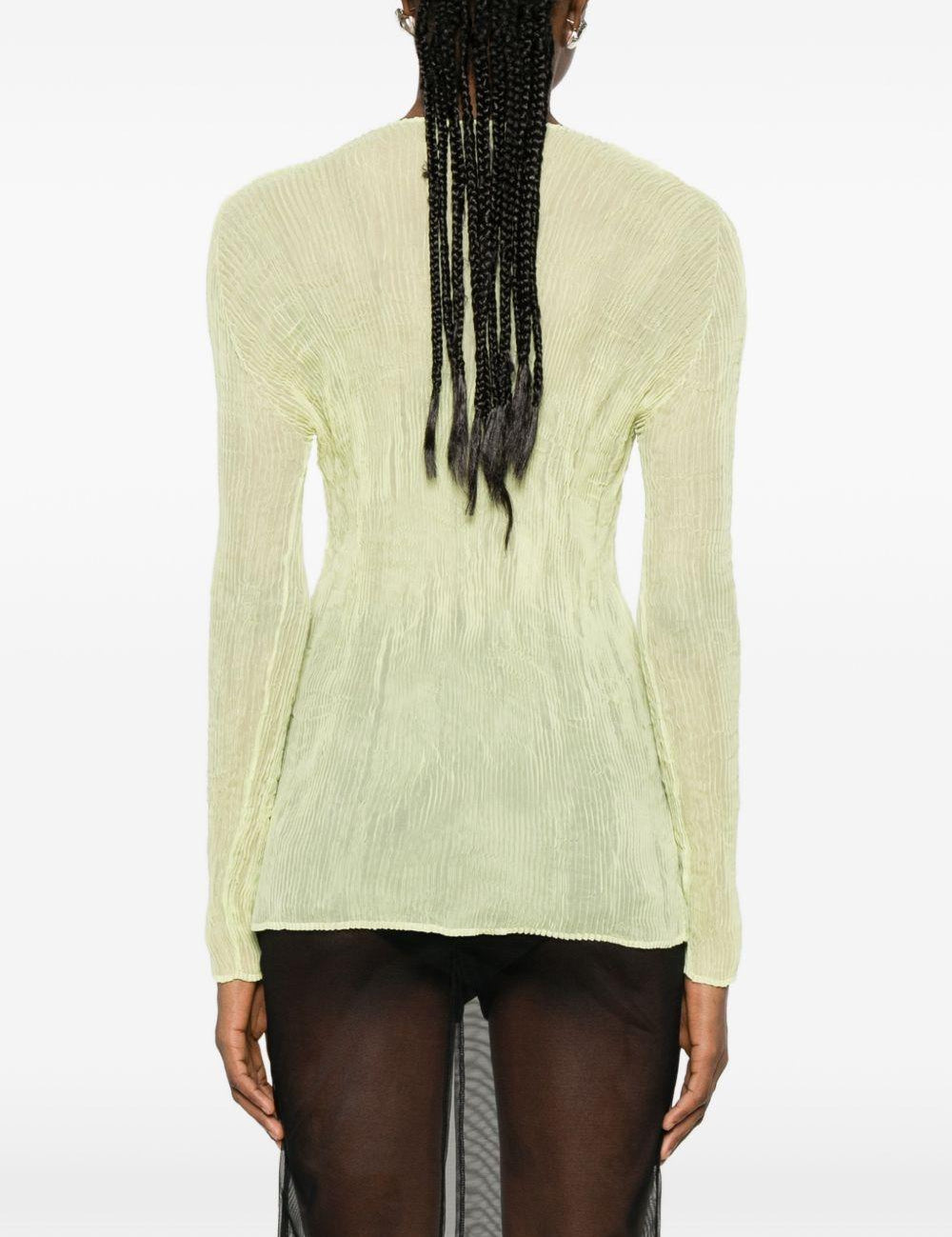Top a maniche lunghe con design plissettato in verde lime Issey miyake  - donna 