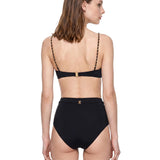 Top bikini roselight con dettagtlio a catena in nero 