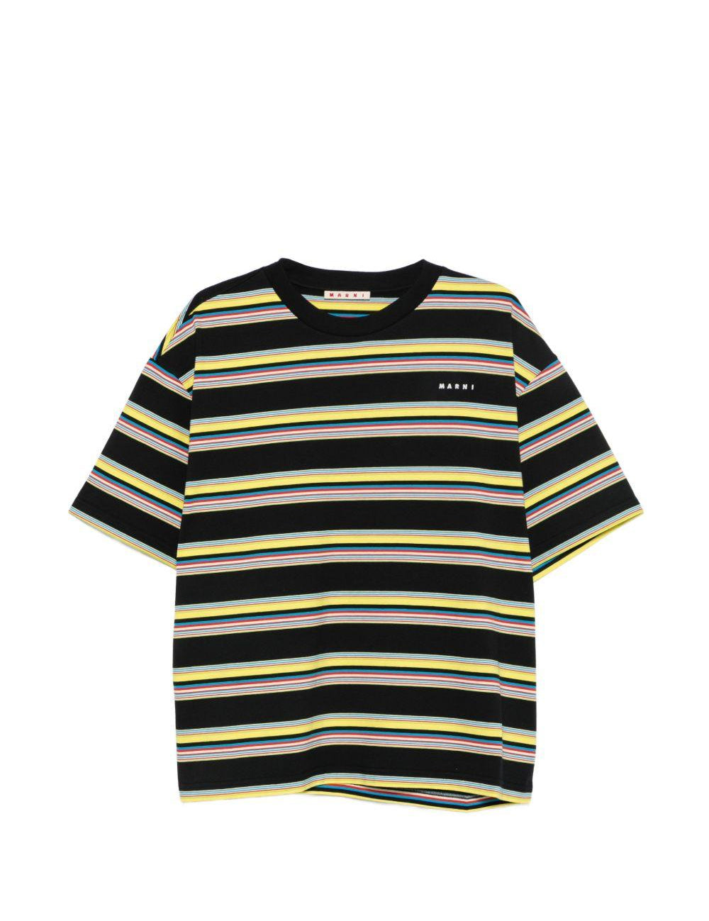 T-shirt a righe in cotone multicolore 