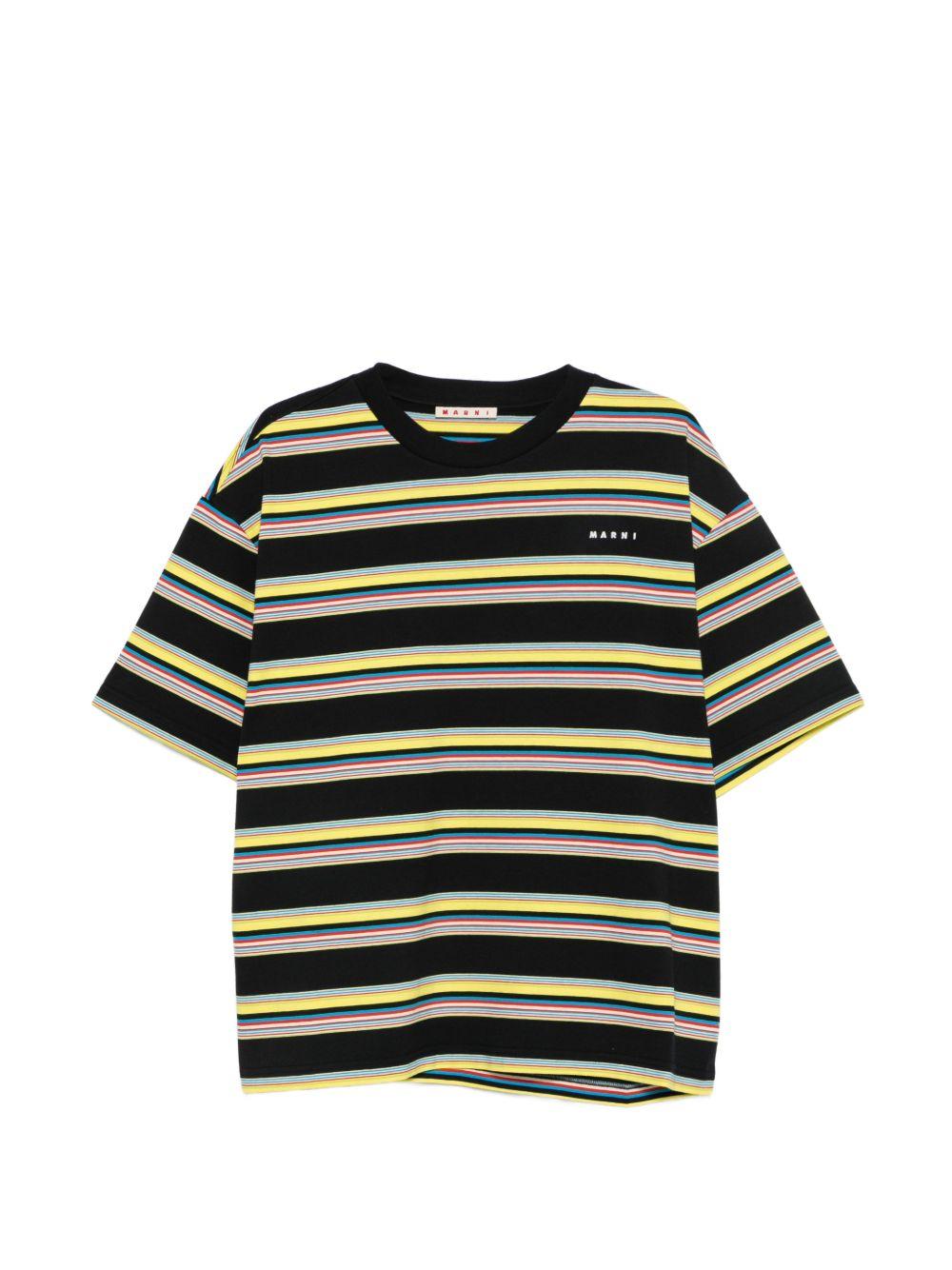 T-shirt a righe in cotone multicolore 