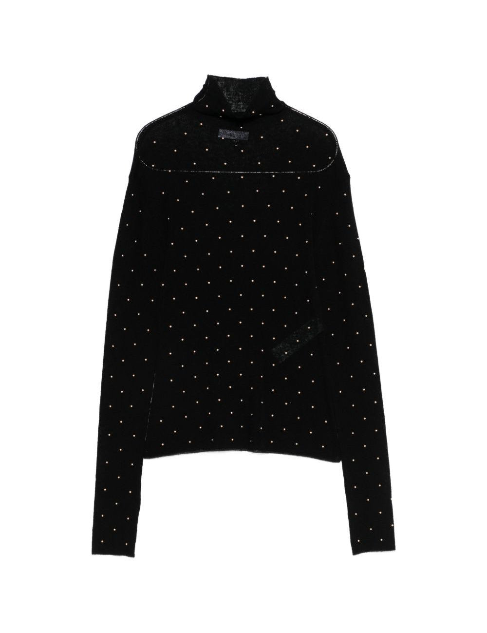 Maglione a collo alto con borchie in nero Rabanne - donna 