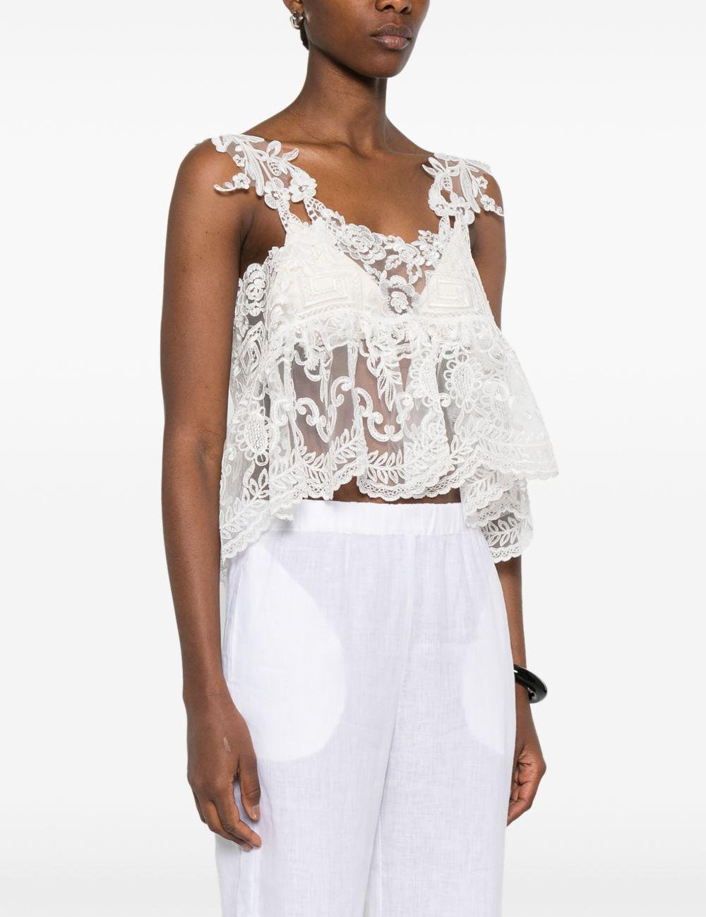 Top con lacci in pizzo in bianco Maurizio - donna 